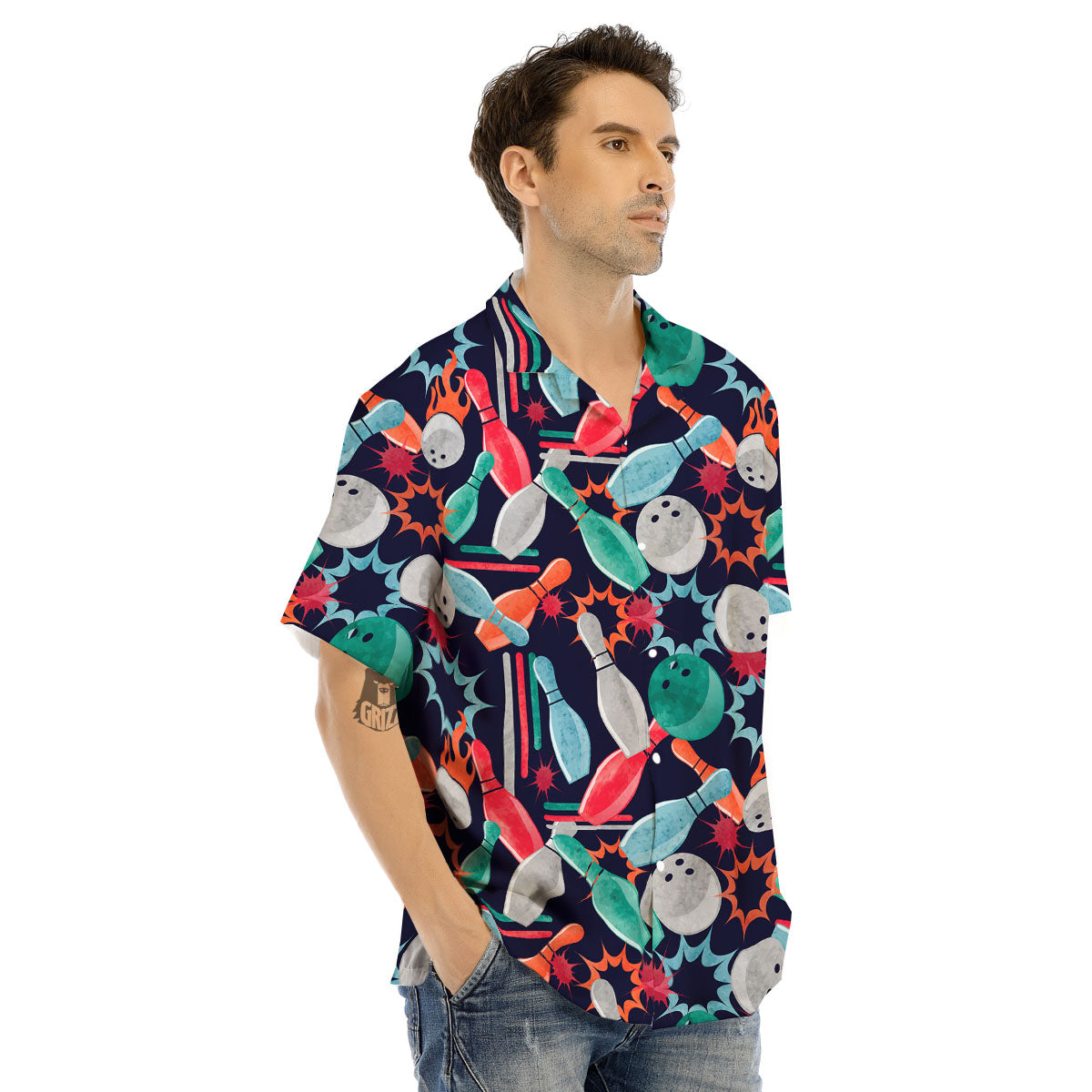 Bowling Theme Watercolor Print Pattern Men's Hawaiian Shirt-grizzshop