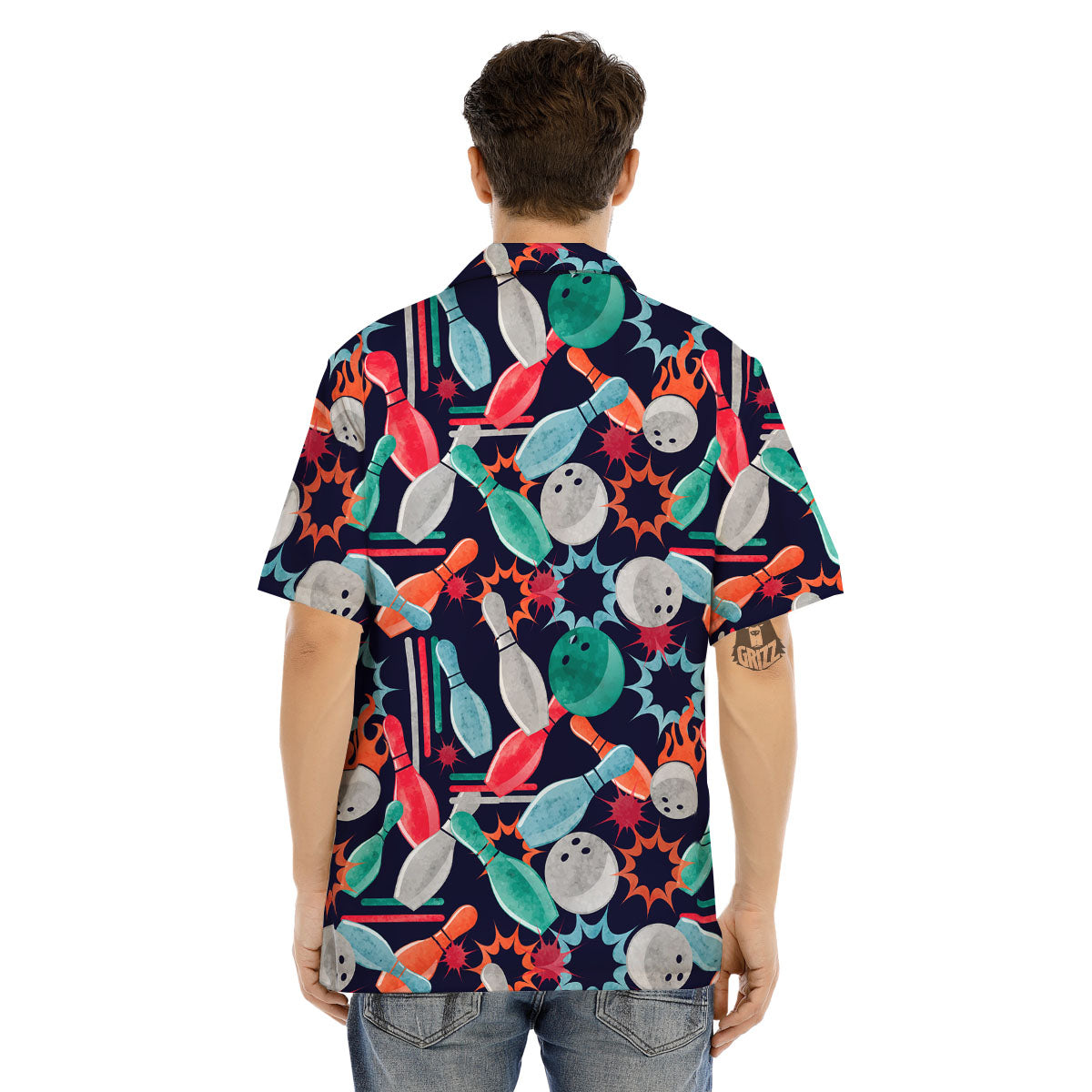 Bowling Theme Watercolor Print Pattern Men's Hawaiian Shirt-grizzshop