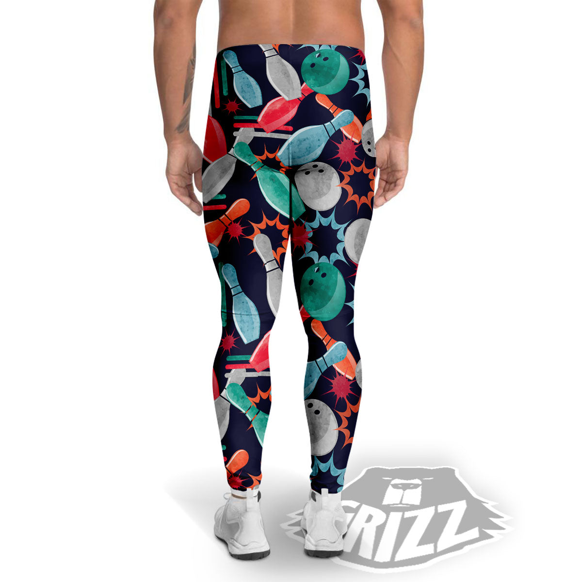 Bowling Theme Watercolor Print Pattern Men's Leggings-grizzshop