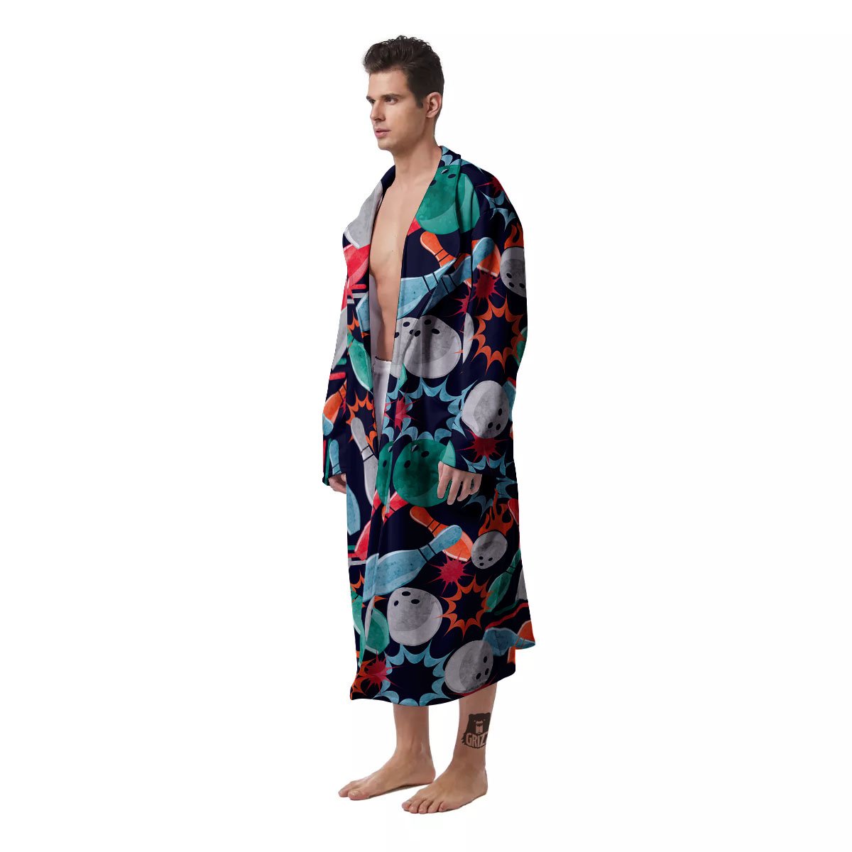 Bowling Theme Watercolor Print Pattern Men's Robe-grizzshop