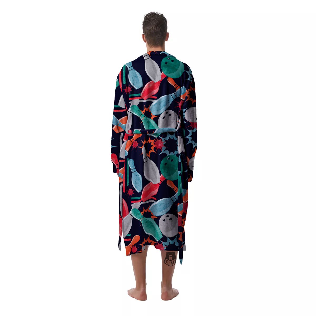 Bowling Theme Watercolor Print Pattern Men's Robe-grizzshop