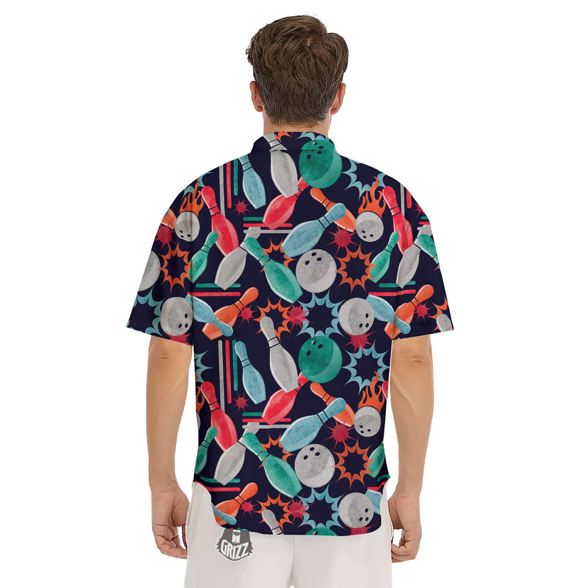 Bowling Theme Watercolor Print Pattern Men's Short Sleeve Shirts-grizzshop