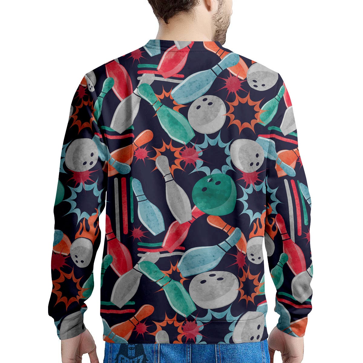 Bowling Theme Watercolor Print Pattern Men's Sweatshirt-grizzshop