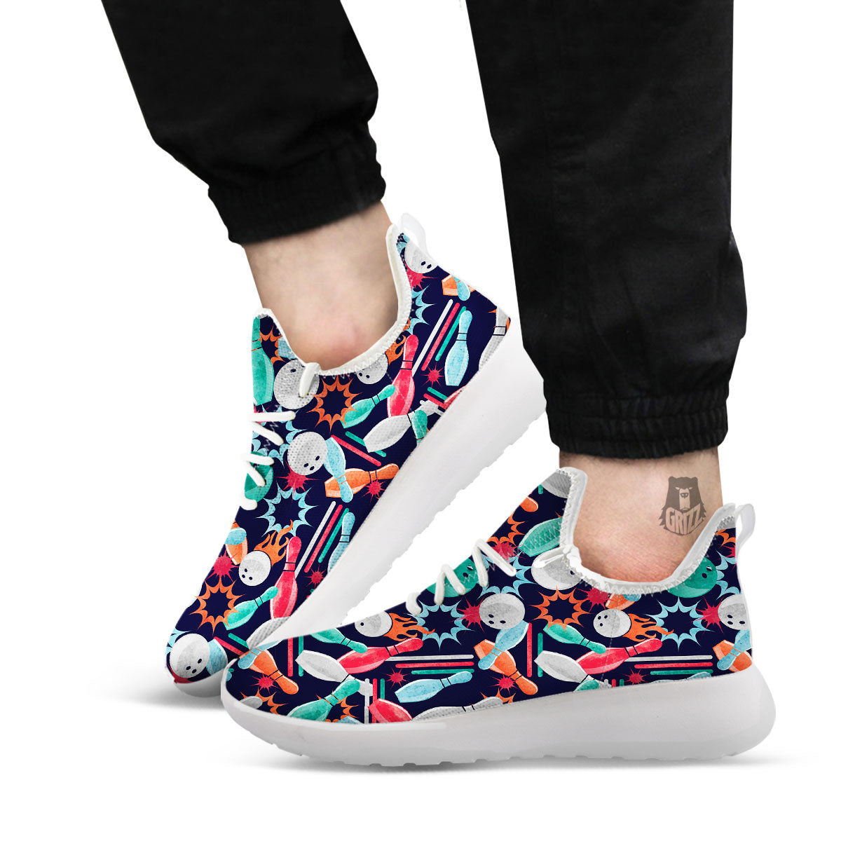Bowling Theme Watercolor Print Pattern White Athletic Shoes-grizzshop