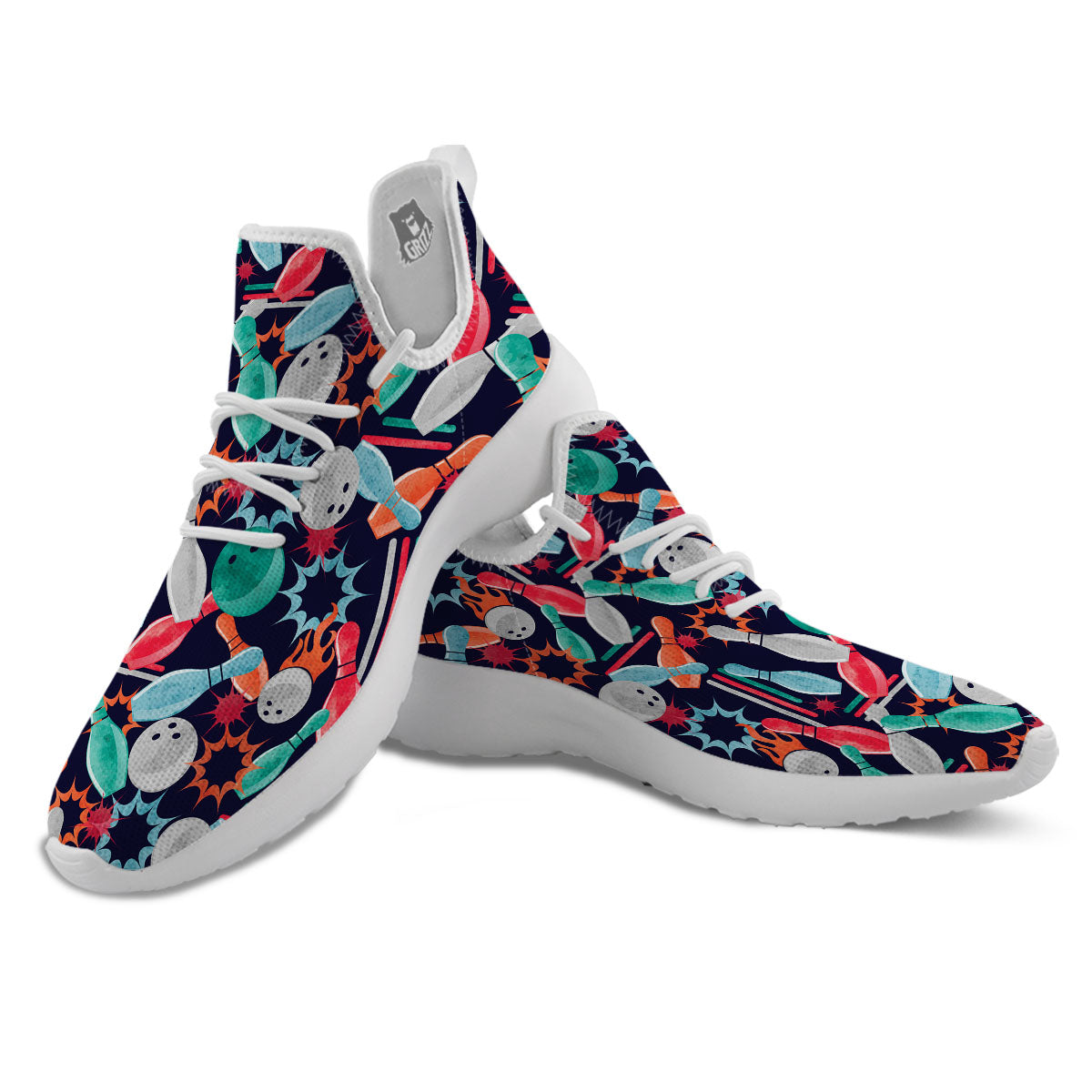 Bowling Theme Watercolor Print Pattern White Athletic Shoes-grizzshop