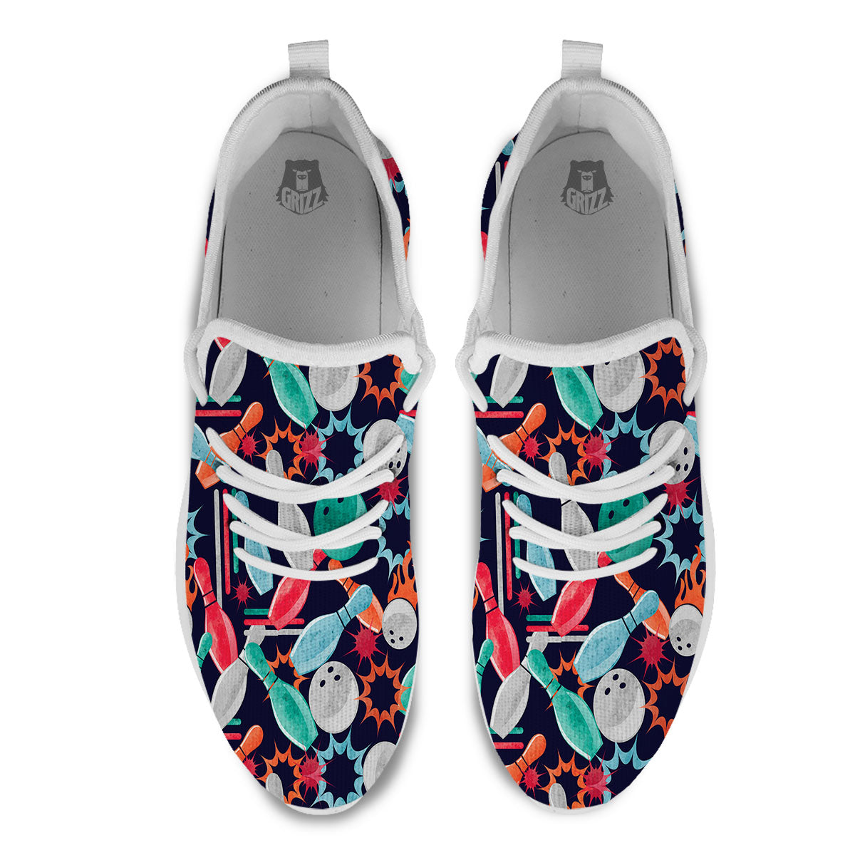 Bowling Theme Watercolor Print Pattern White Athletic Shoes-grizzshop