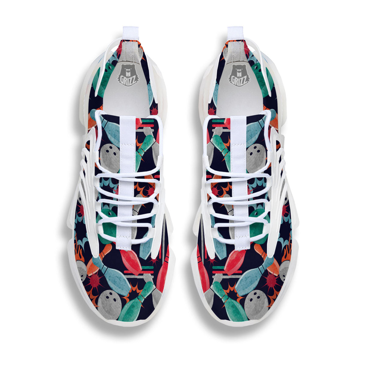 Bowling Theme Watercolor Print Pattern White Gym Shoes-grizzshop