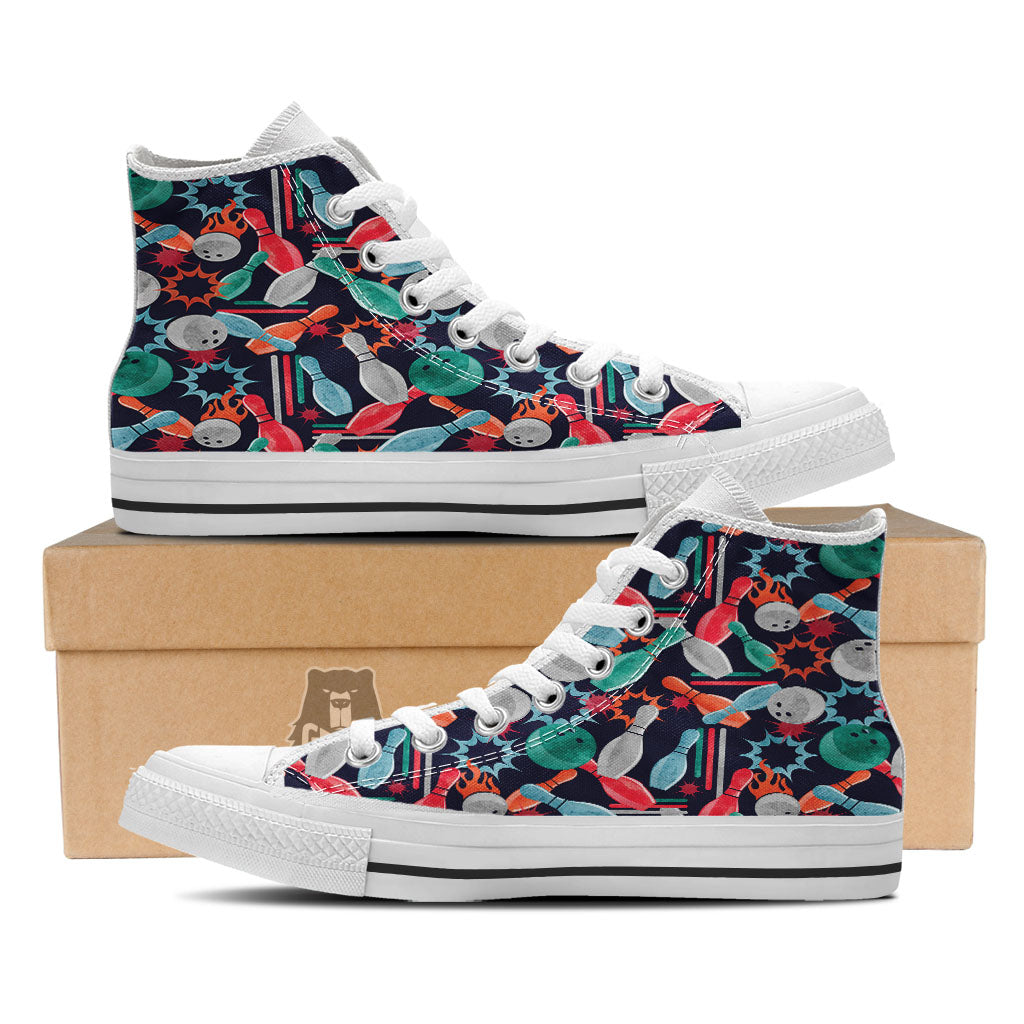 Bowling Theme Watercolor Print Pattern White High Top Shoes-grizzshop