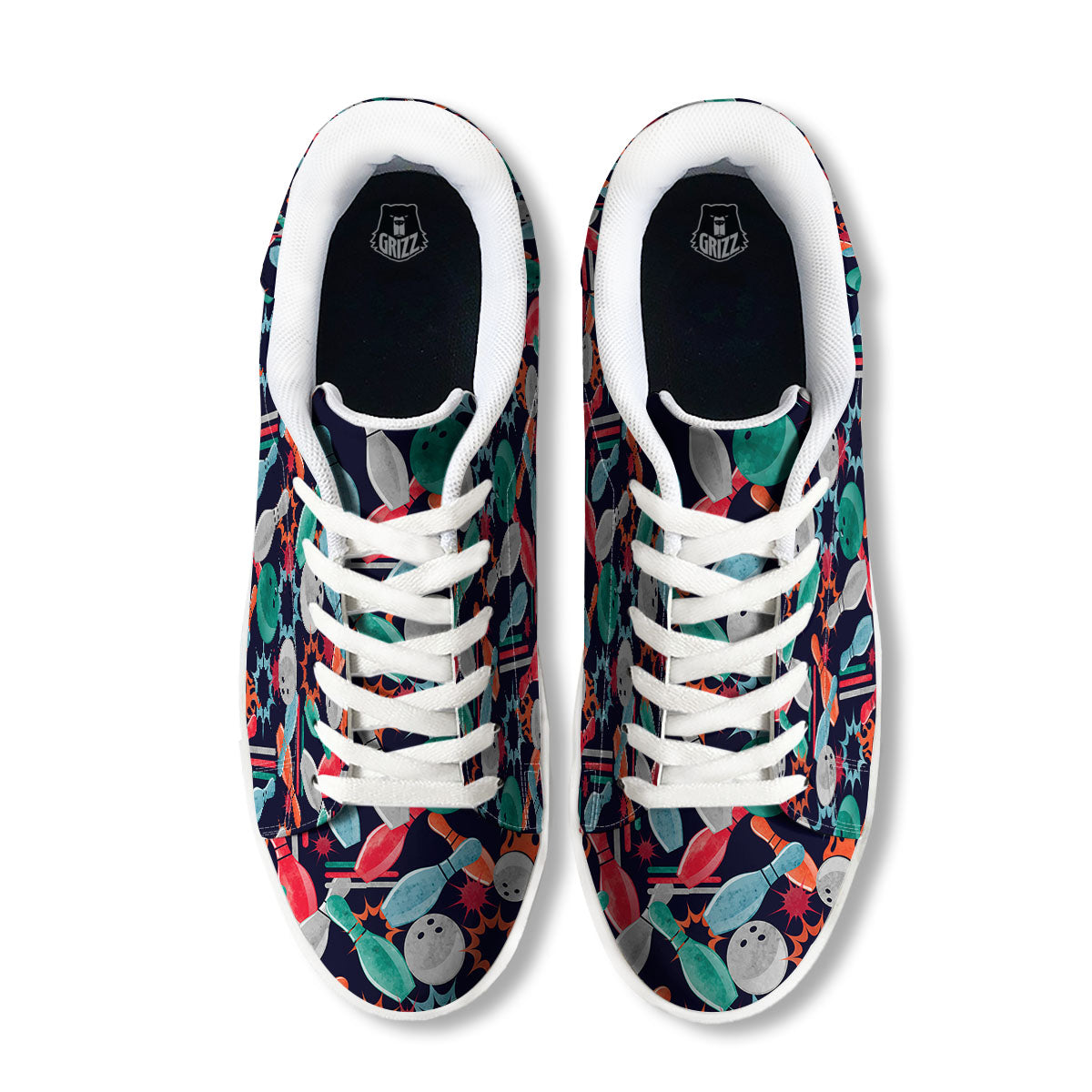 Bowling Theme Watercolor Print Pattern White Low Top Sneakers-grizzshop