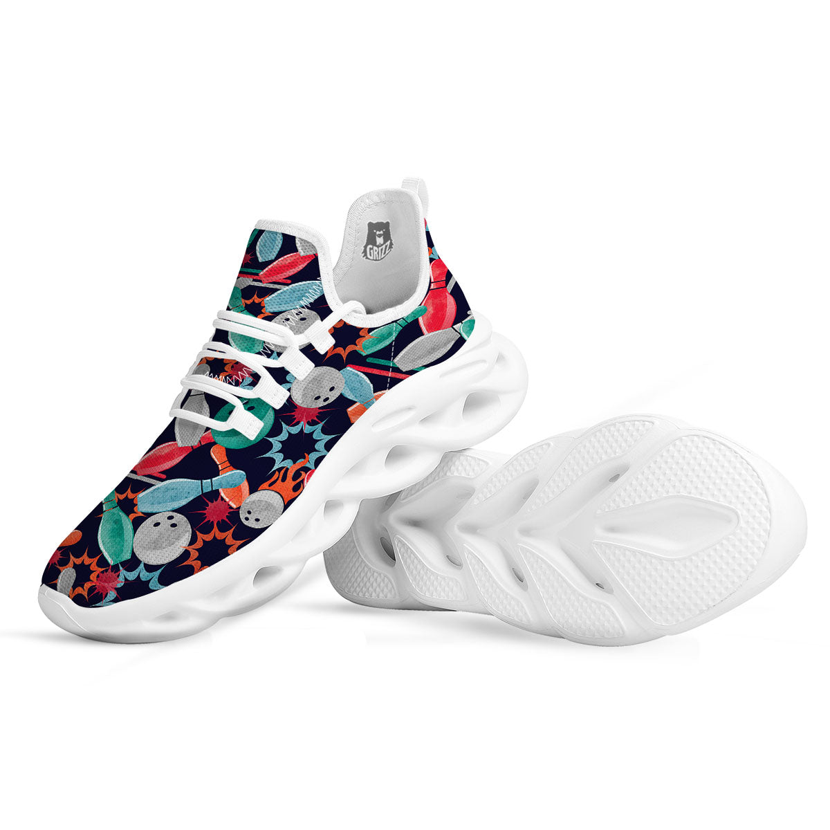 Bowling Theme Watercolor Print Pattern White Running Shoes-grizzshop