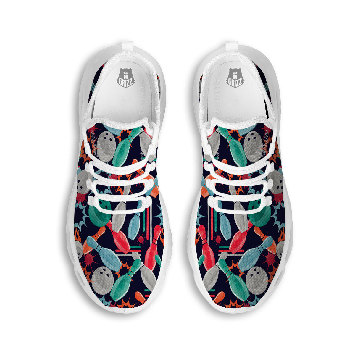 Bowling Theme Watercolor Print Pattern White Running Shoes-grizzshop