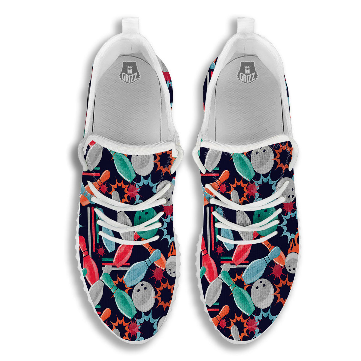 Bowling Theme Watercolor Print Pattern White Walking Shoes-grizzshop