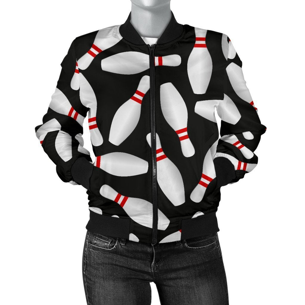 Bowling Print Pattern Women Casual Bomber Jacket-grizzshop