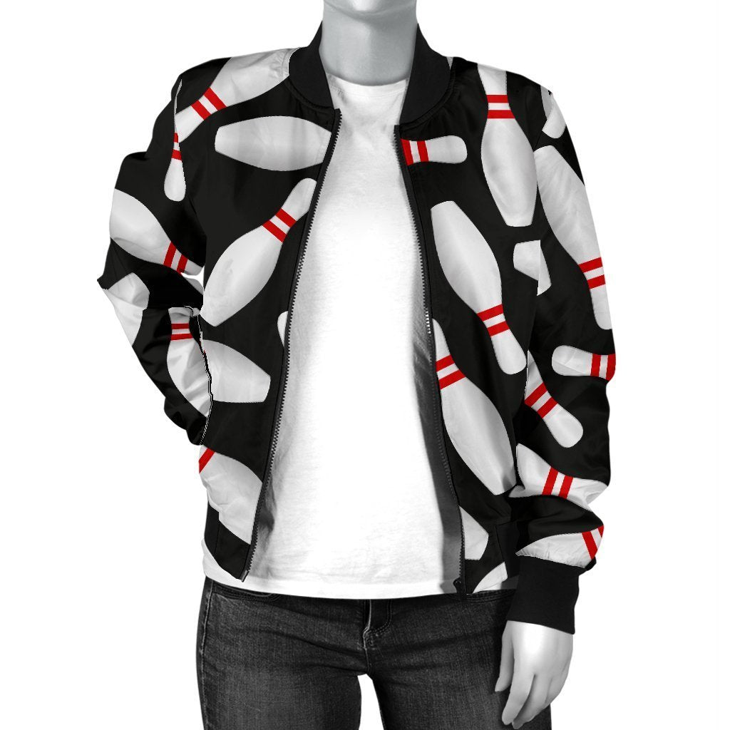 Bowling Print Pattern Women Casual Bomber Jacket-grizzshop