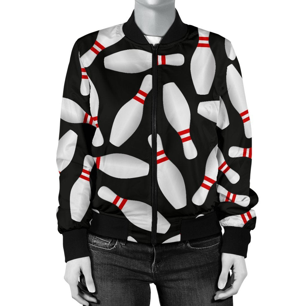 Bowling Print Pattern Women Casual Bomber Jacket-grizzshop