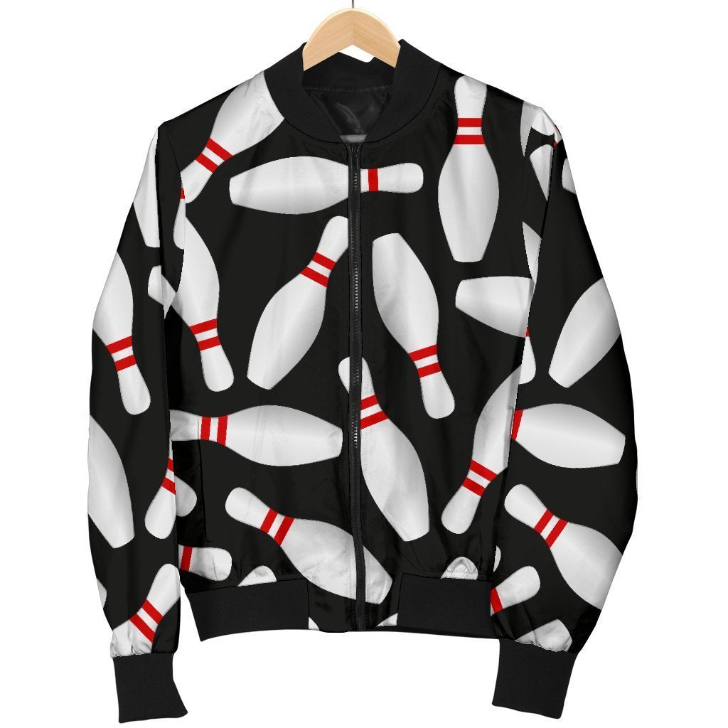 Bowling Print Pattern Women Casual Bomber Jacket-grizzshop