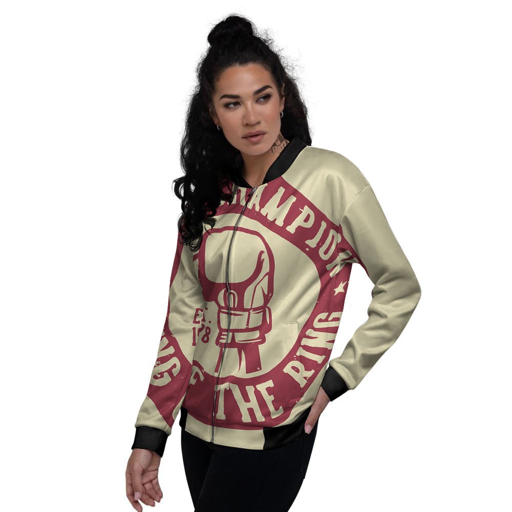 Boxing Champion King of The Ring Print Women's Bomber Jacket-grizzshop