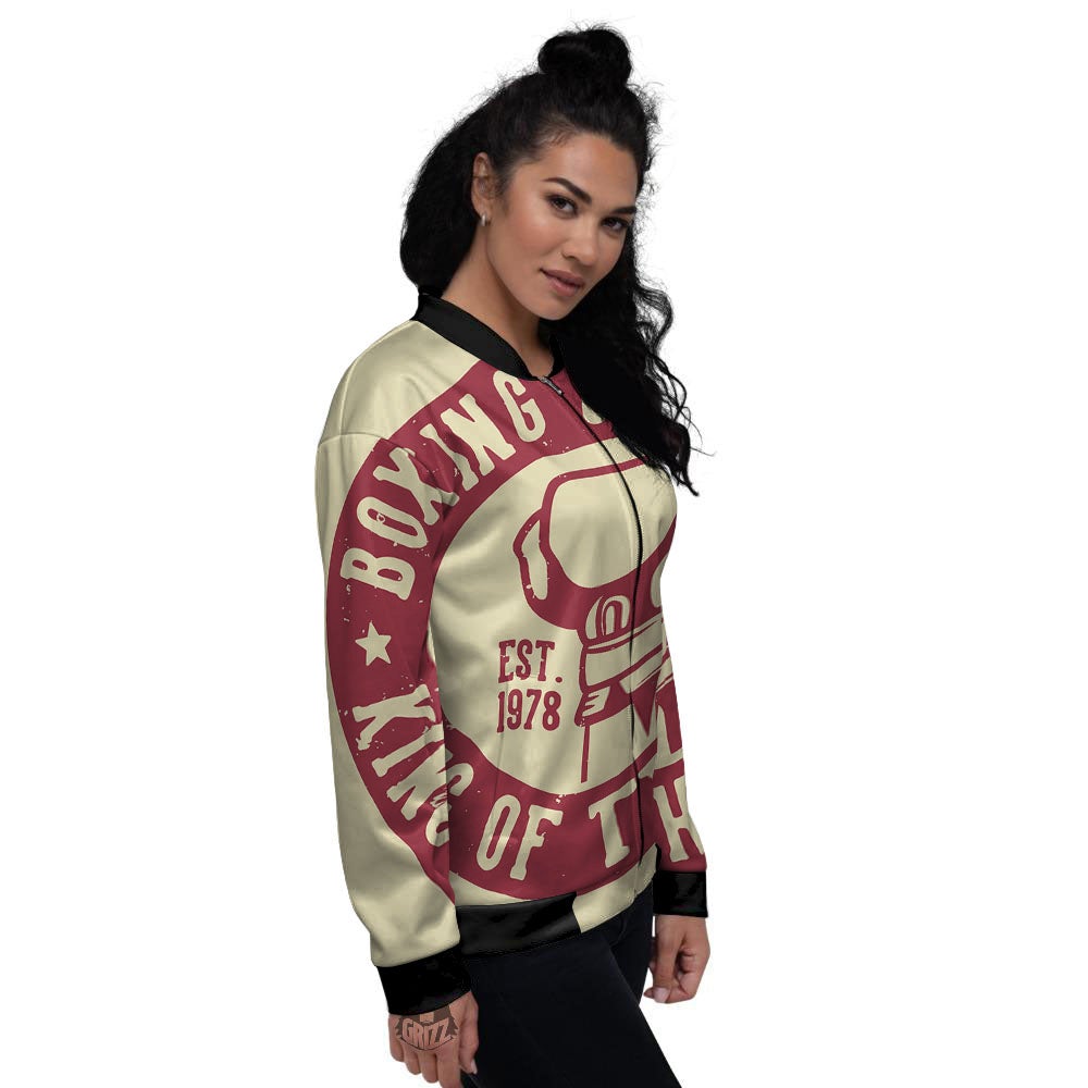 Boxing Champion King of The Ring Print Women's Bomber Jacket-grizzshop