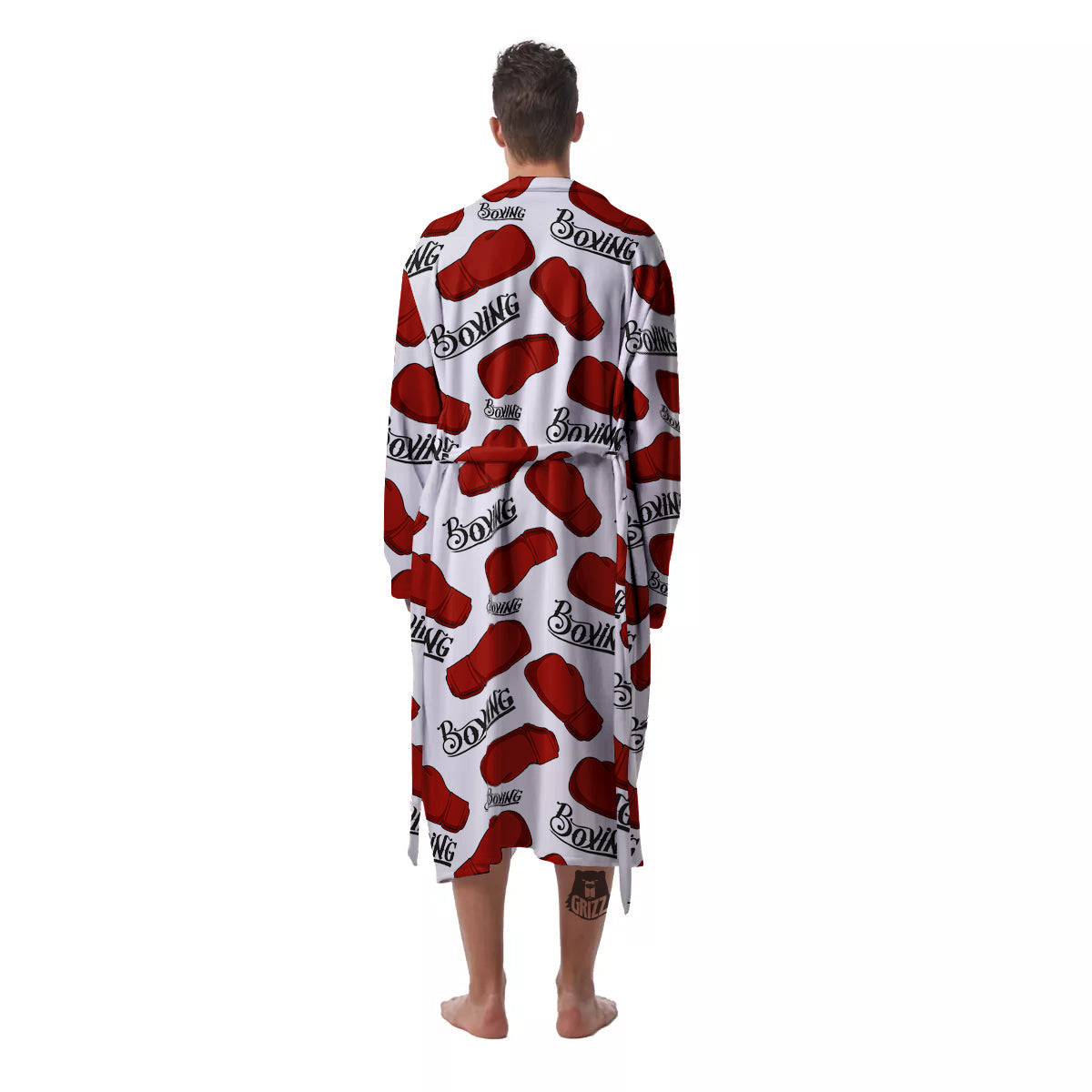 Boxing Glove And Text Print Pattern Men's Robe-grizzshop