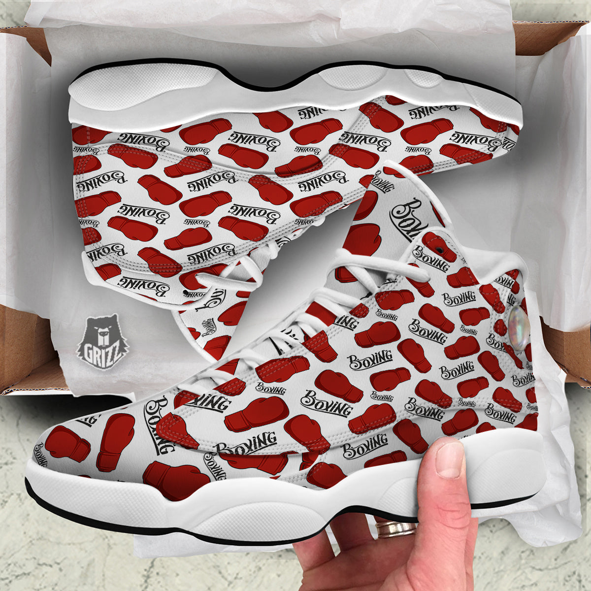 Boxing Glove And Text Print Pattern White Basketball Shoes-grizzshop