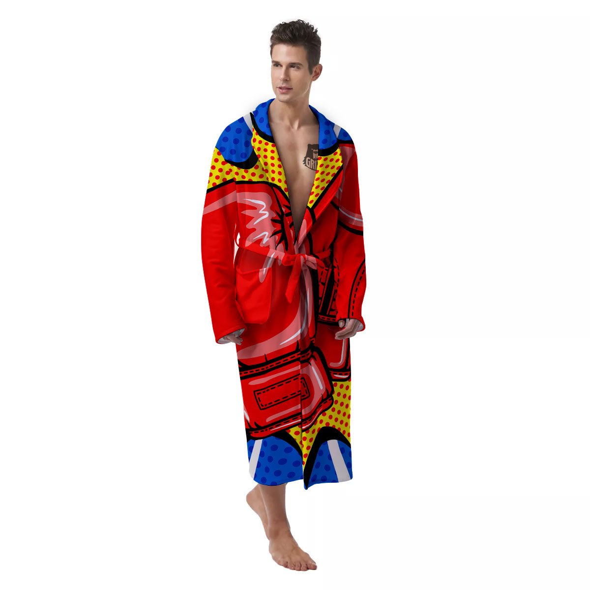 Boxing Gloves Pop Art Print Men's Robe-grizzshop