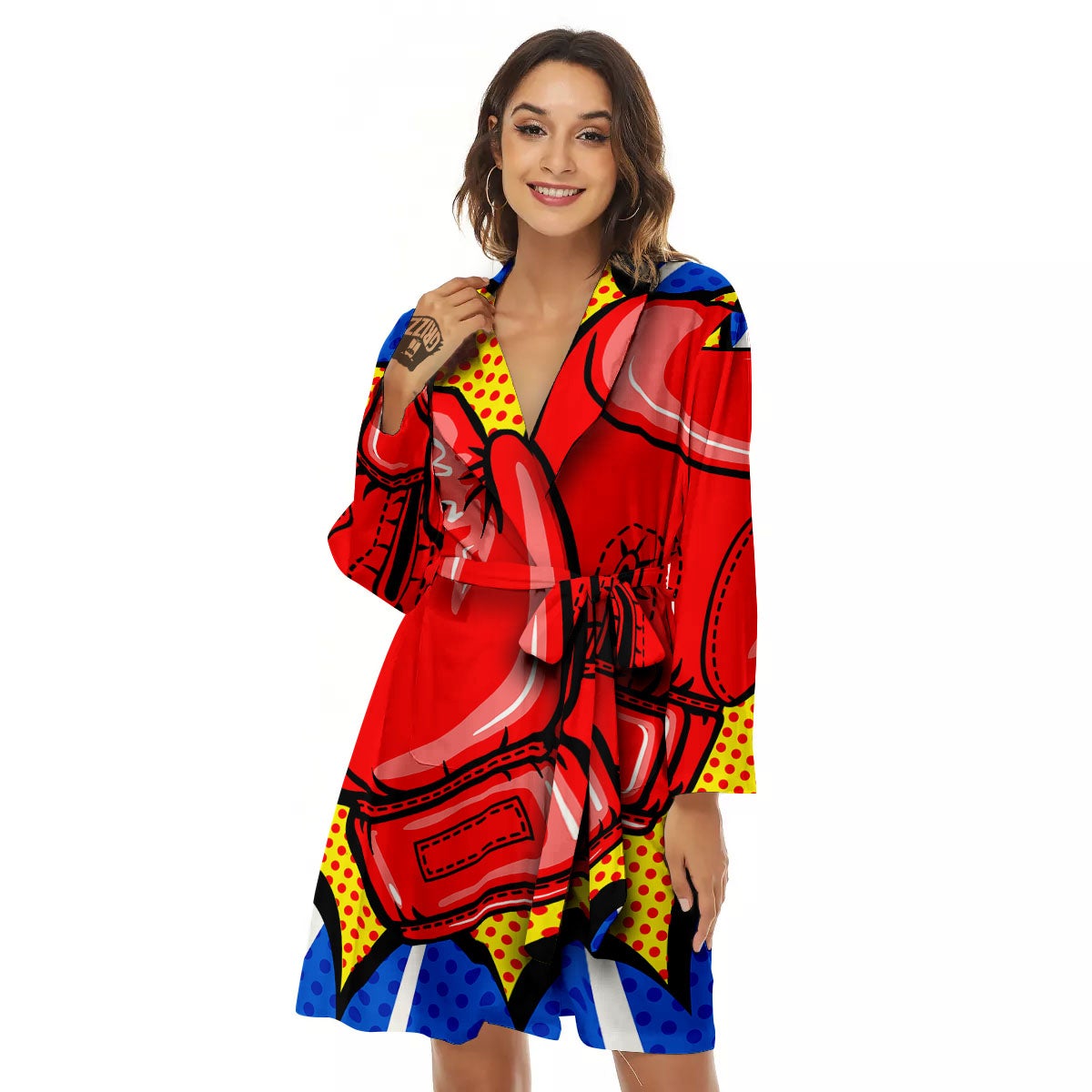 Boxing Gloves Pop Art Print Women's Robe-grizzshop