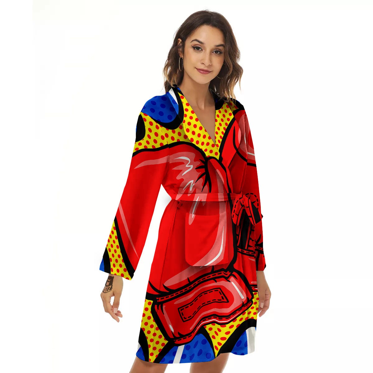 Boxing Gloves Pop Art Print Women's Robe-grizzshop