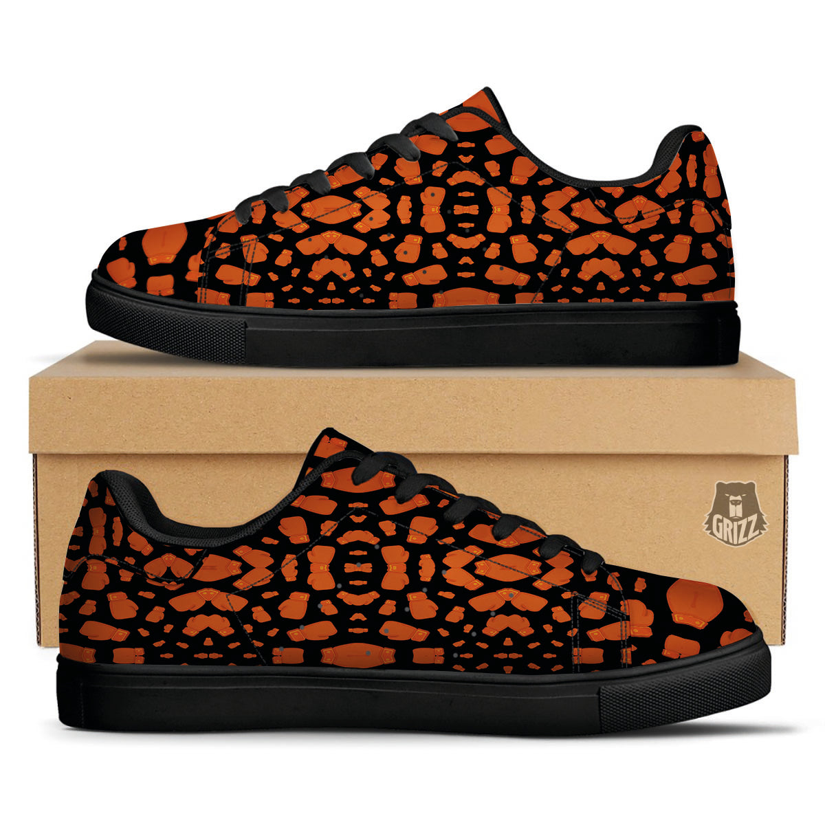 Boxing Gloves Print Pattern Black Low Top Sneakers-grizzshop