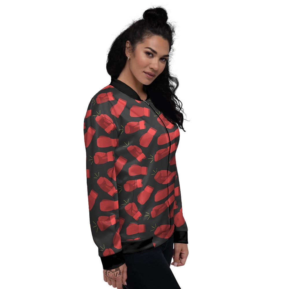 Boxing Gloves Red Print Pattern Women's Bomber Jacket-grizzshop