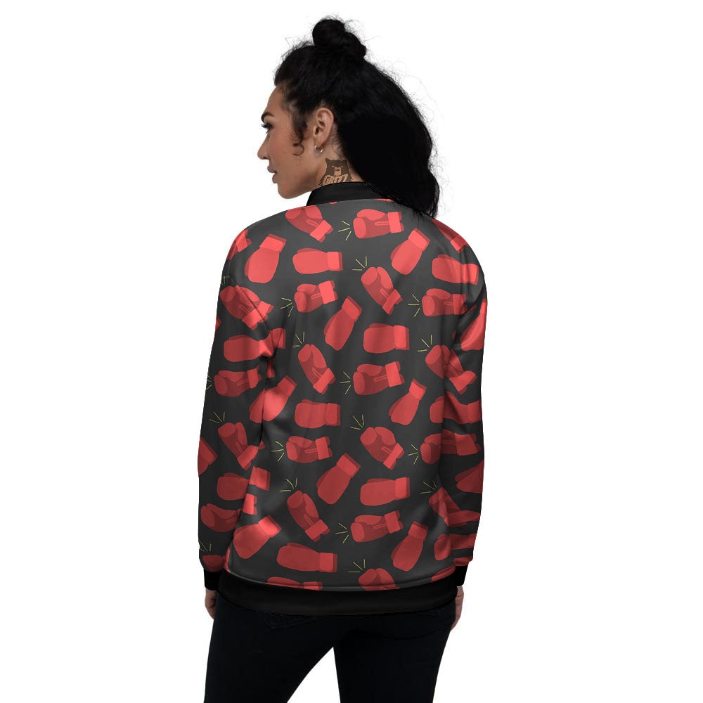 Boxing Gloves Red Print Pattern Women's Bomber Jacket-grizzshop
