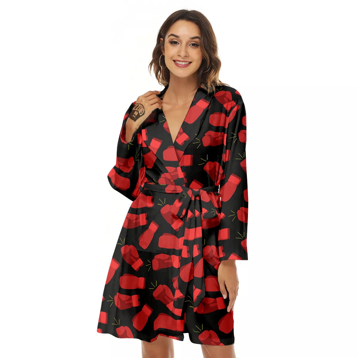Boxing Gloves Red Print Pattern Women's Robe-grizzshop