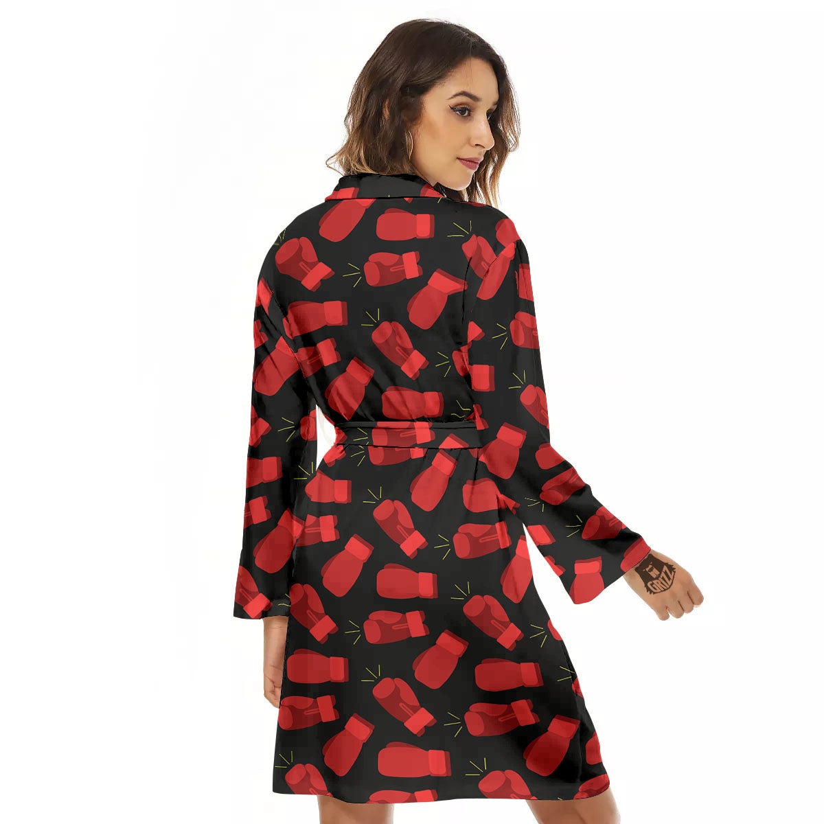 Boxing Gloves Red Print Pattern Women's Robe-grizzshop