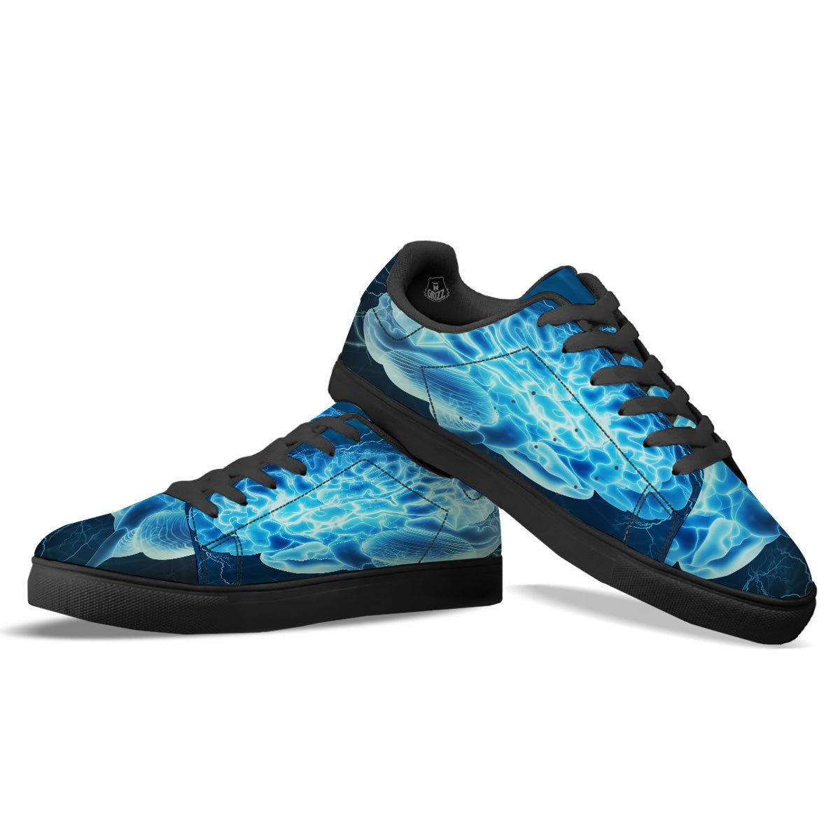 Brain Activity Blue Electrical Print Black Low Top Sneakers-grizzshop