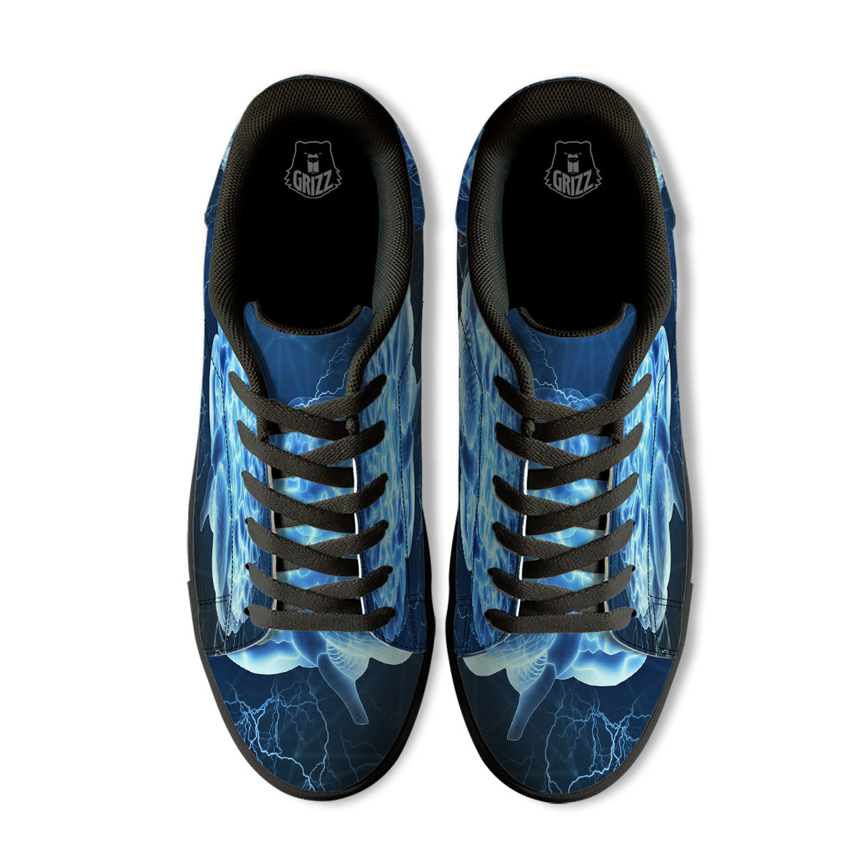Brain Activity Blue Electrical Print Black Low Top Sneakers-grizzshop