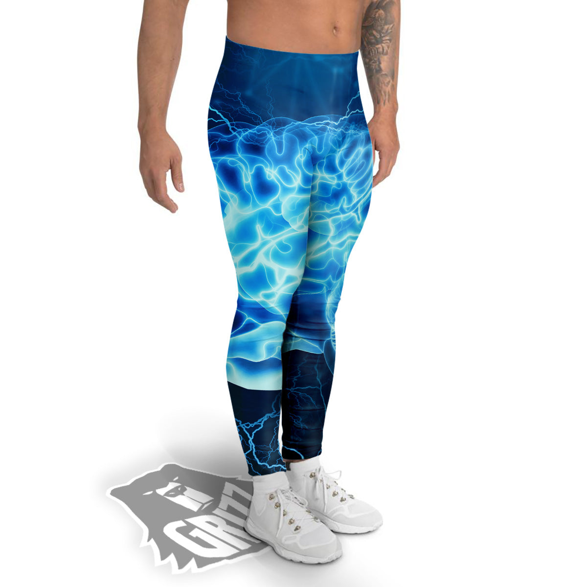 Brain Activity Blue Electrical Print Men's Leggings-grizzshop