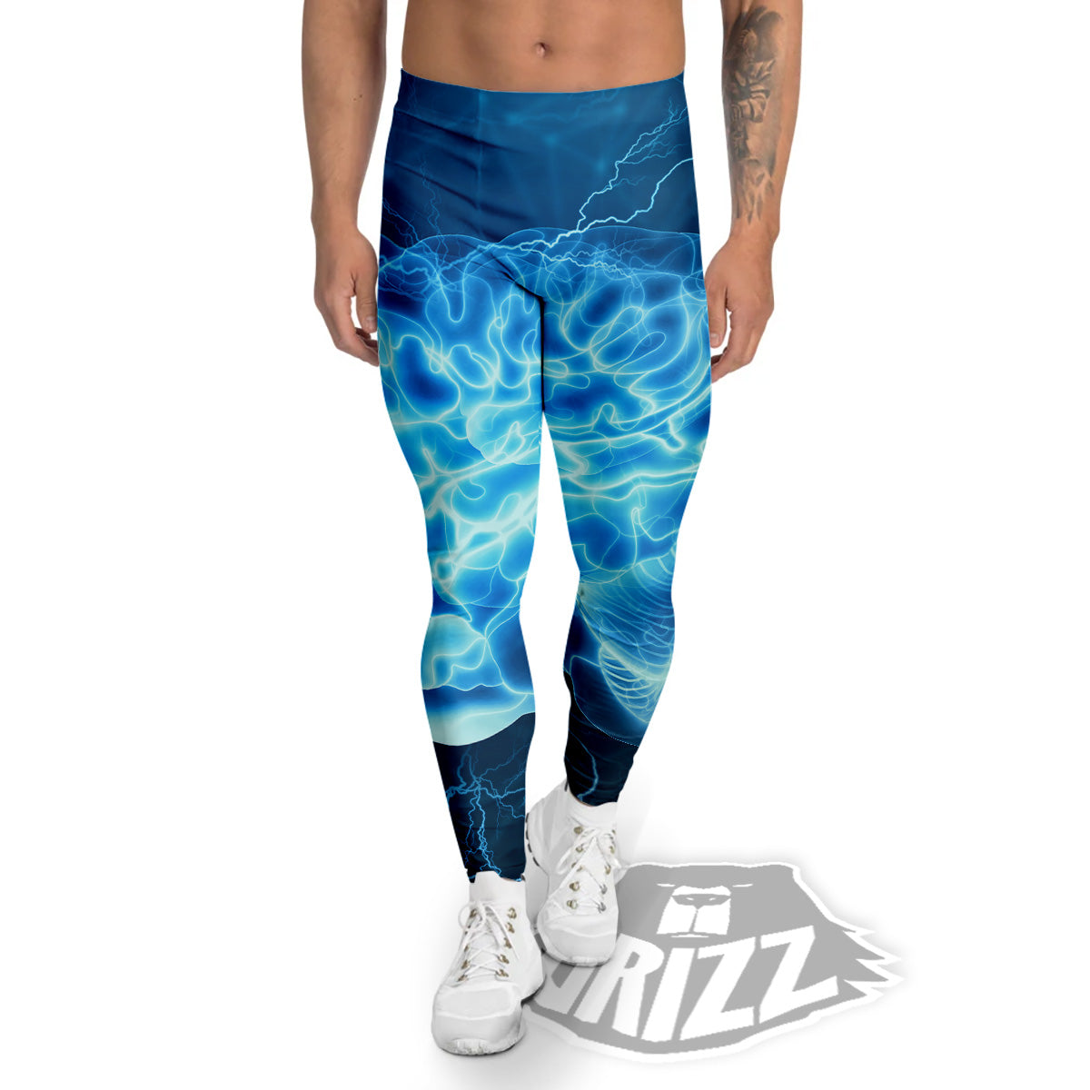 Brain Activity Blue Electrical Print Men's Leggings-grizzshop