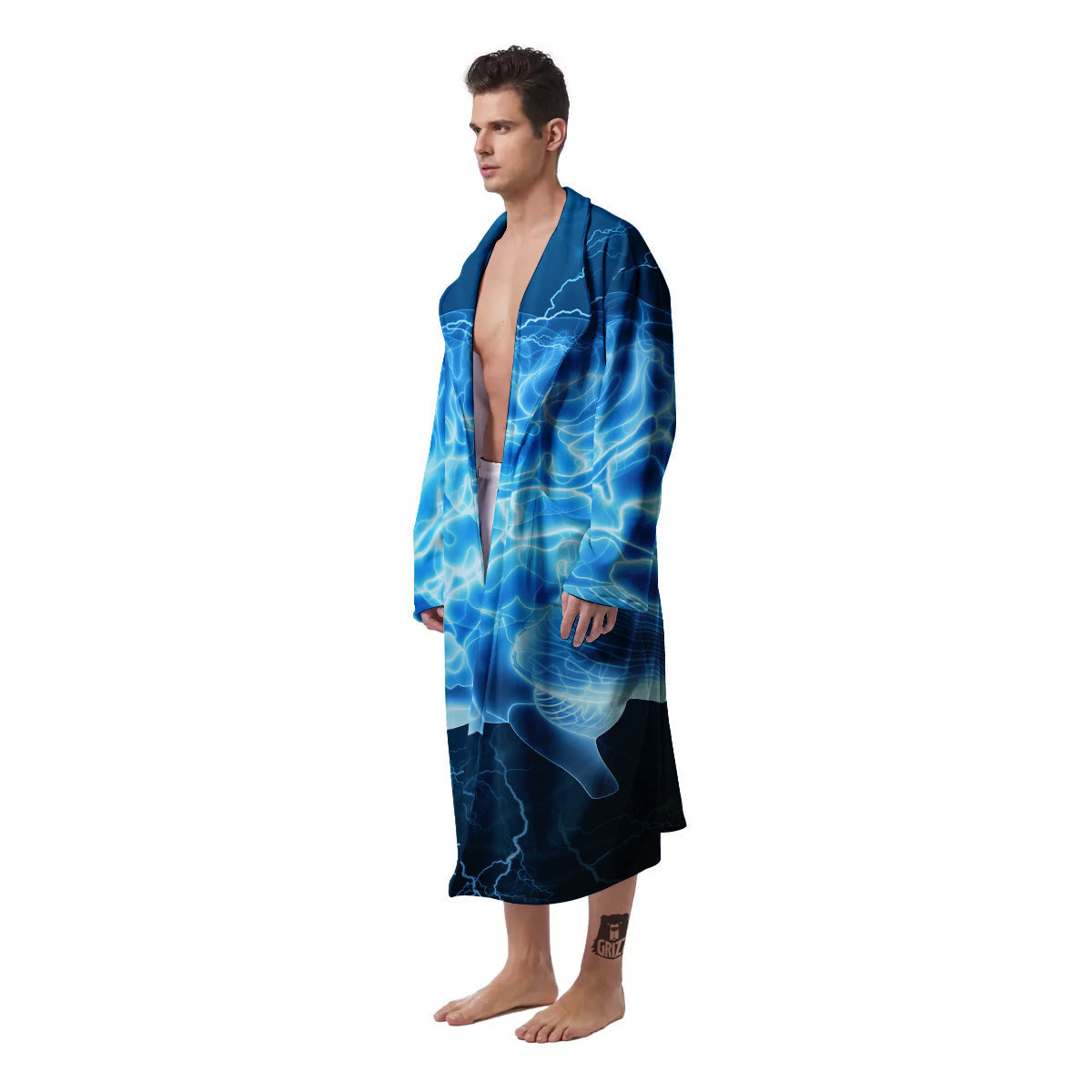 Brain Activity Blue Electrical Print Men's Robe-grizzshop
