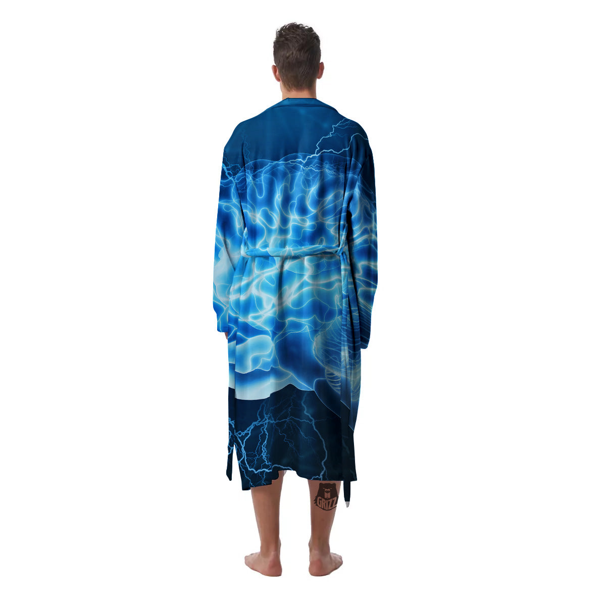 Brain Activity Blue Electrical Print Men's Robe-grizzshop