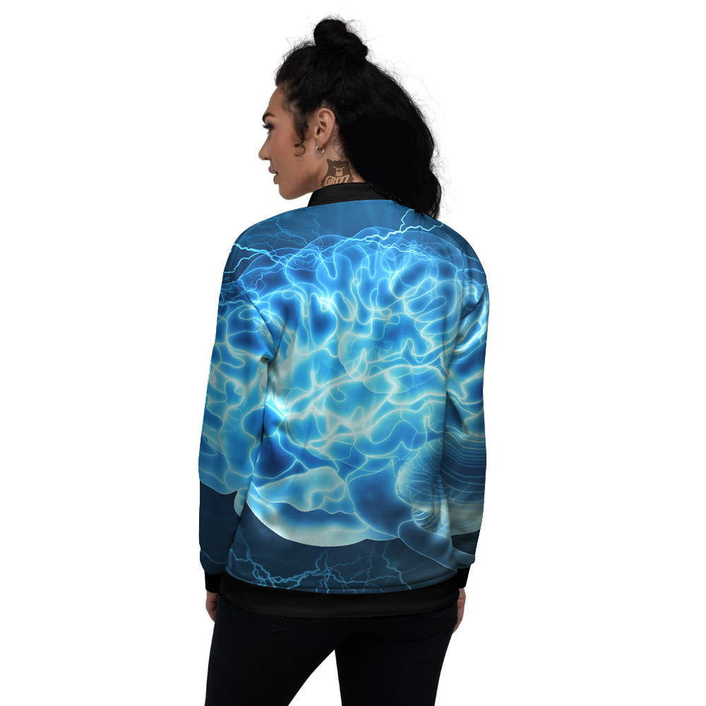 Brain Activity Blue Electrical Print Women's Bomber Jacket-grizzshop