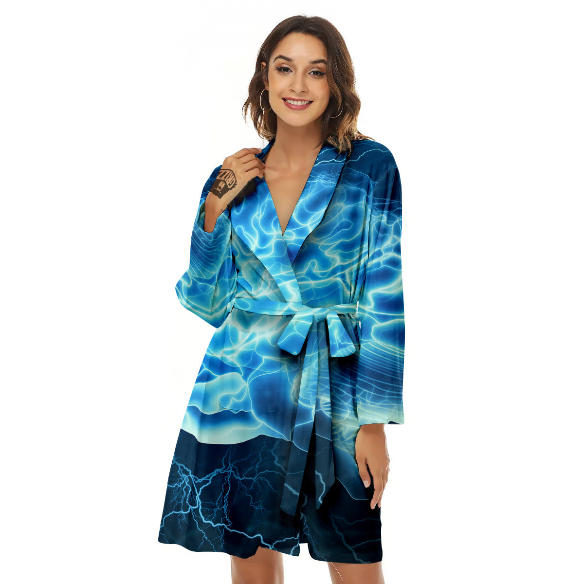 Brain Activity Blue Electrical Print Women's Robe-grizzshop