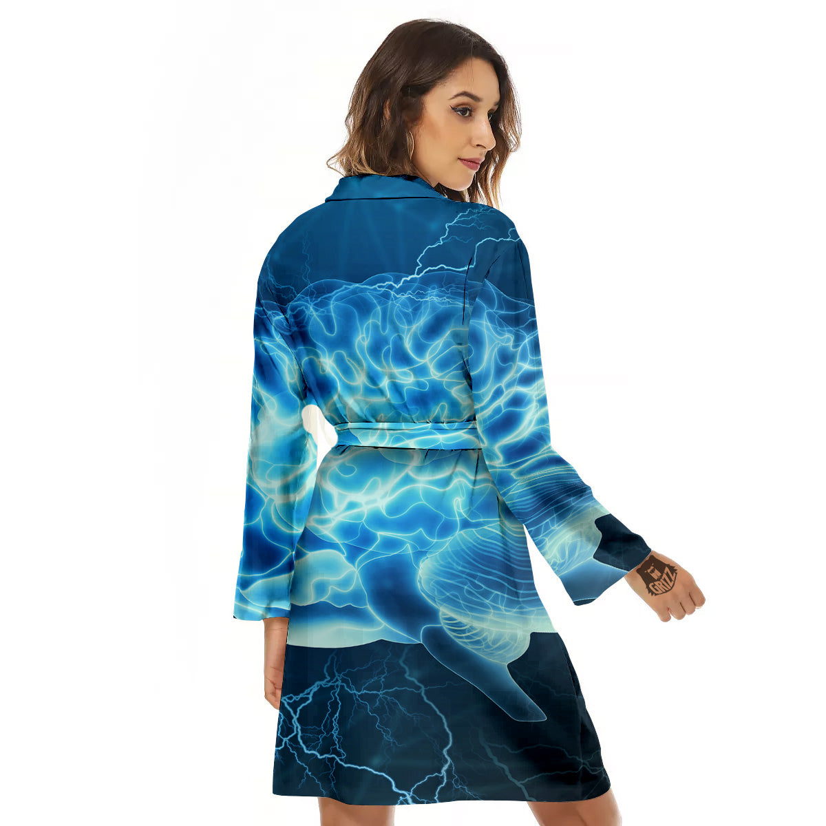 Brain Activity Blue Electrical Print Women's Robe-grizzshop