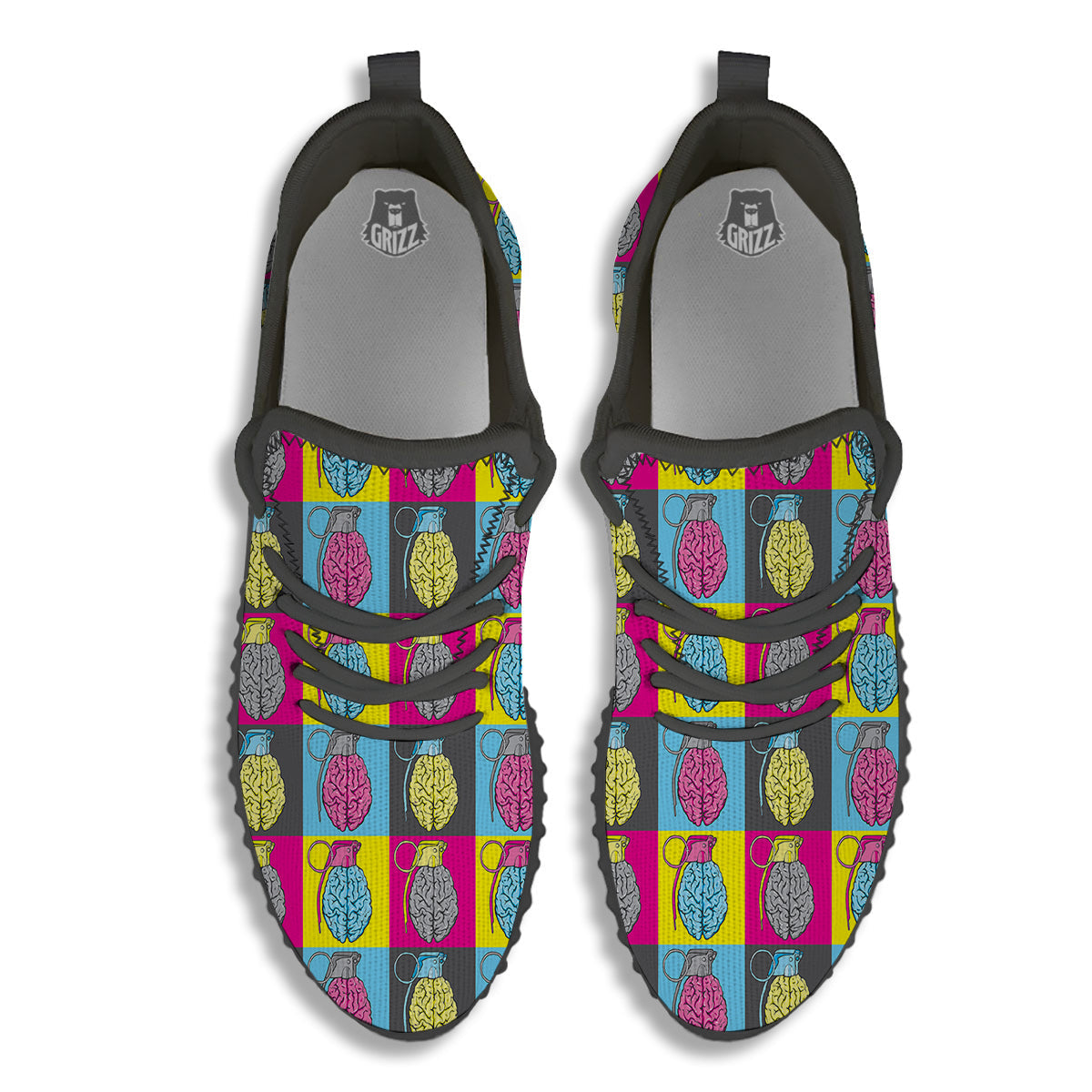 Brain Bomb Colorful Print Pattern Black Walking Shoes-grizzshop