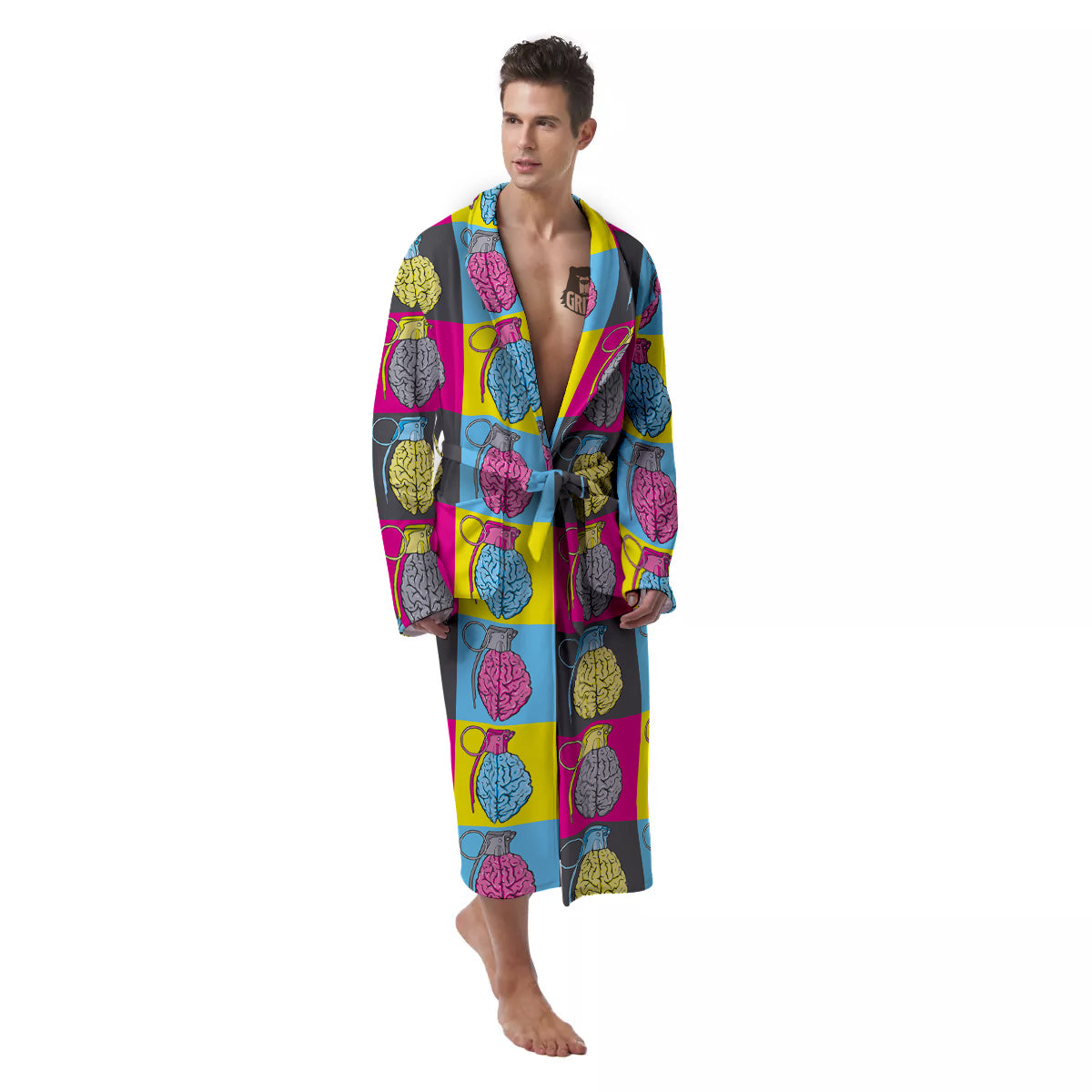 Brain Bomb Colorful Print Pattern Men's Robe-grizzshop