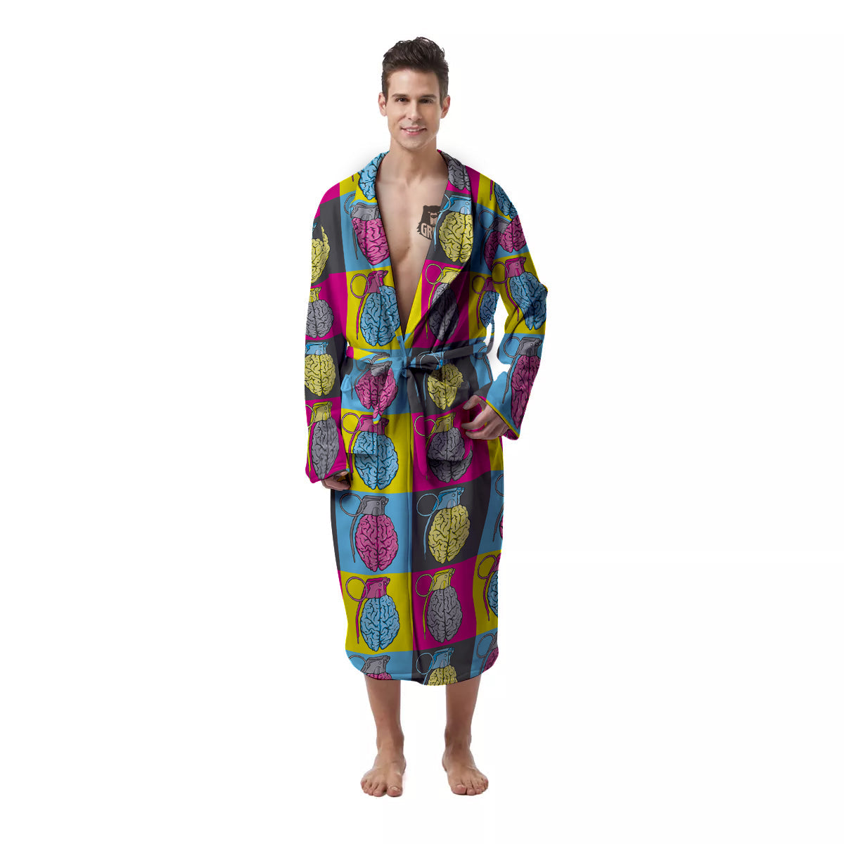 Brain Bomb Colorful Print Pattern Men's Robe-grizzshop