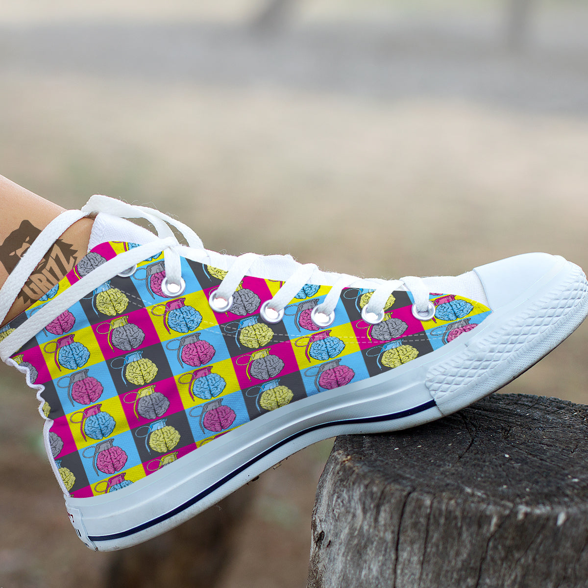 Brain Bomb Colorful Print Pattern White High Top Shoes-grizzshop