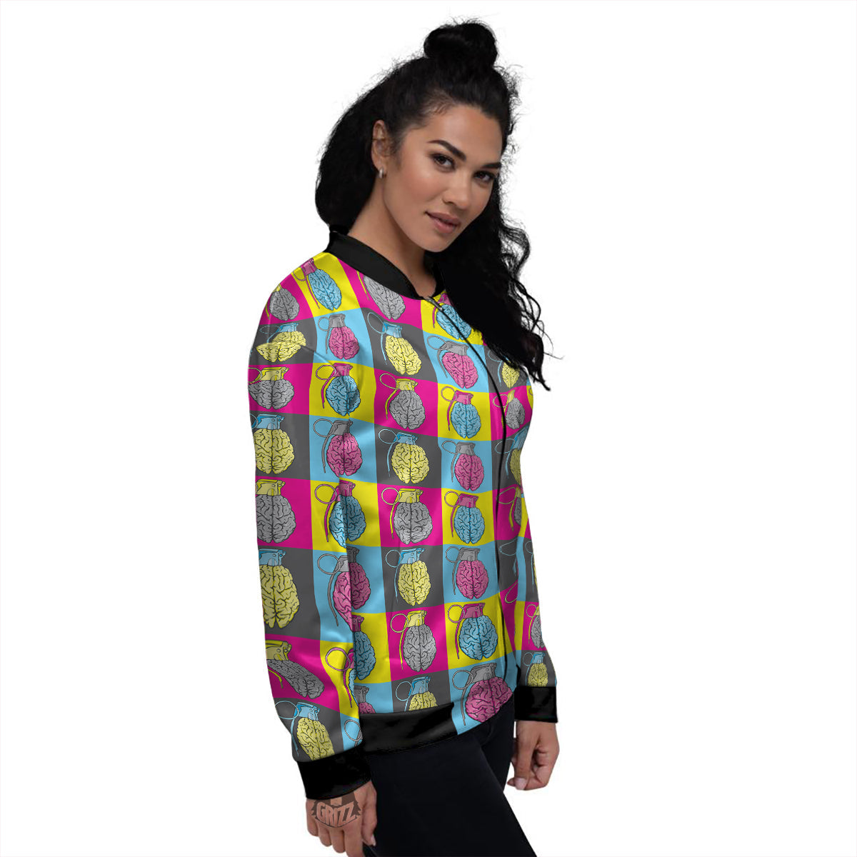 Brain Bomb Colorful Print Pattern Women's Bomber Jacket-grizzshop