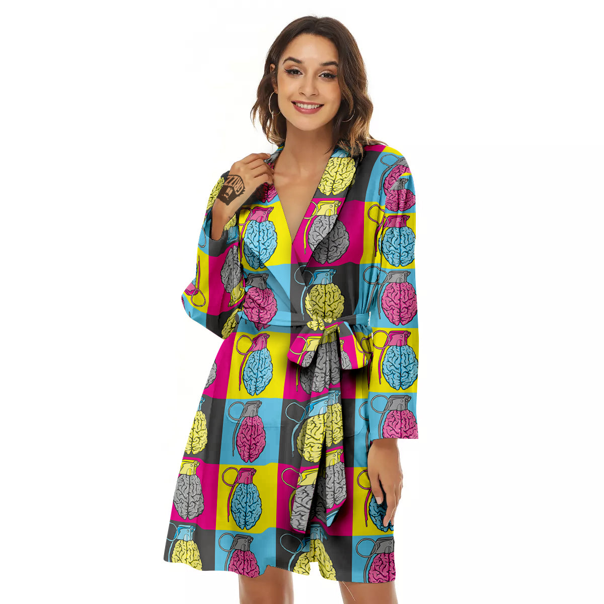 Brain Bomb Colorful Print Pattern Women's Robe-grizzshop