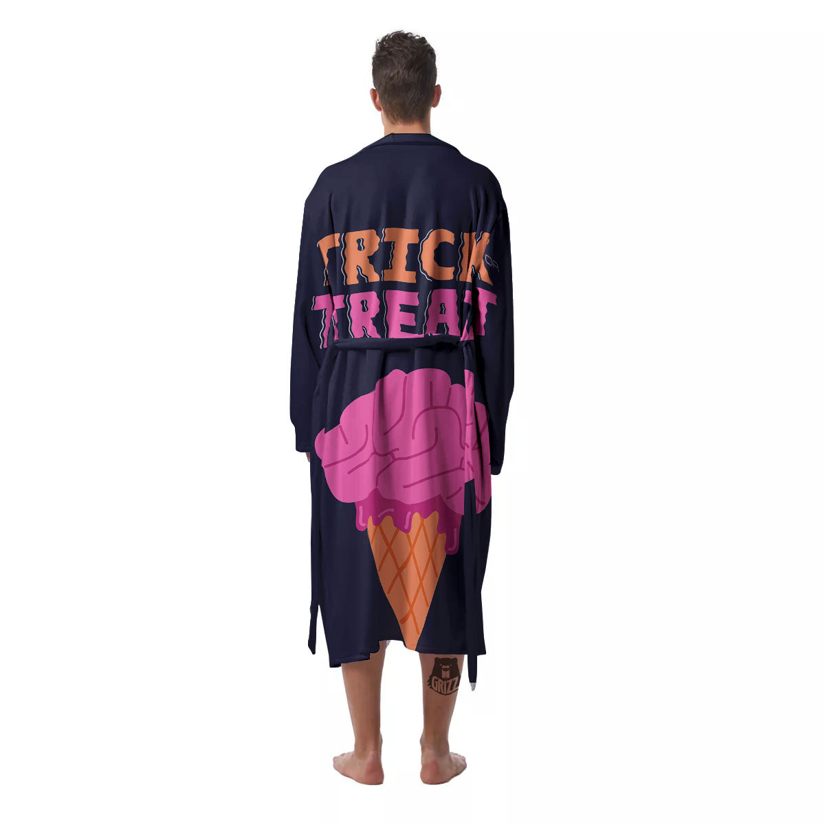 Brain Halloween Print Men's Robe-grizzshop