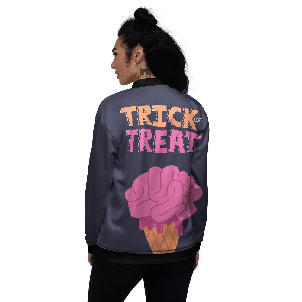 Brain Halloween Print Women's Bomber Jacket-grizzshop