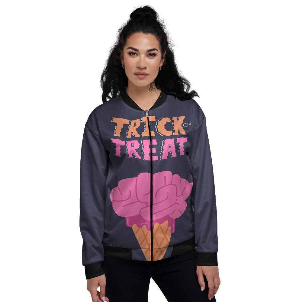 Brain Halloween Print Women's Bomber Jacket-grizzshop